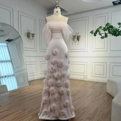 Elegant Pink 3D Flower Off-the-Shoulder Mermaid Evening dress LA72943
