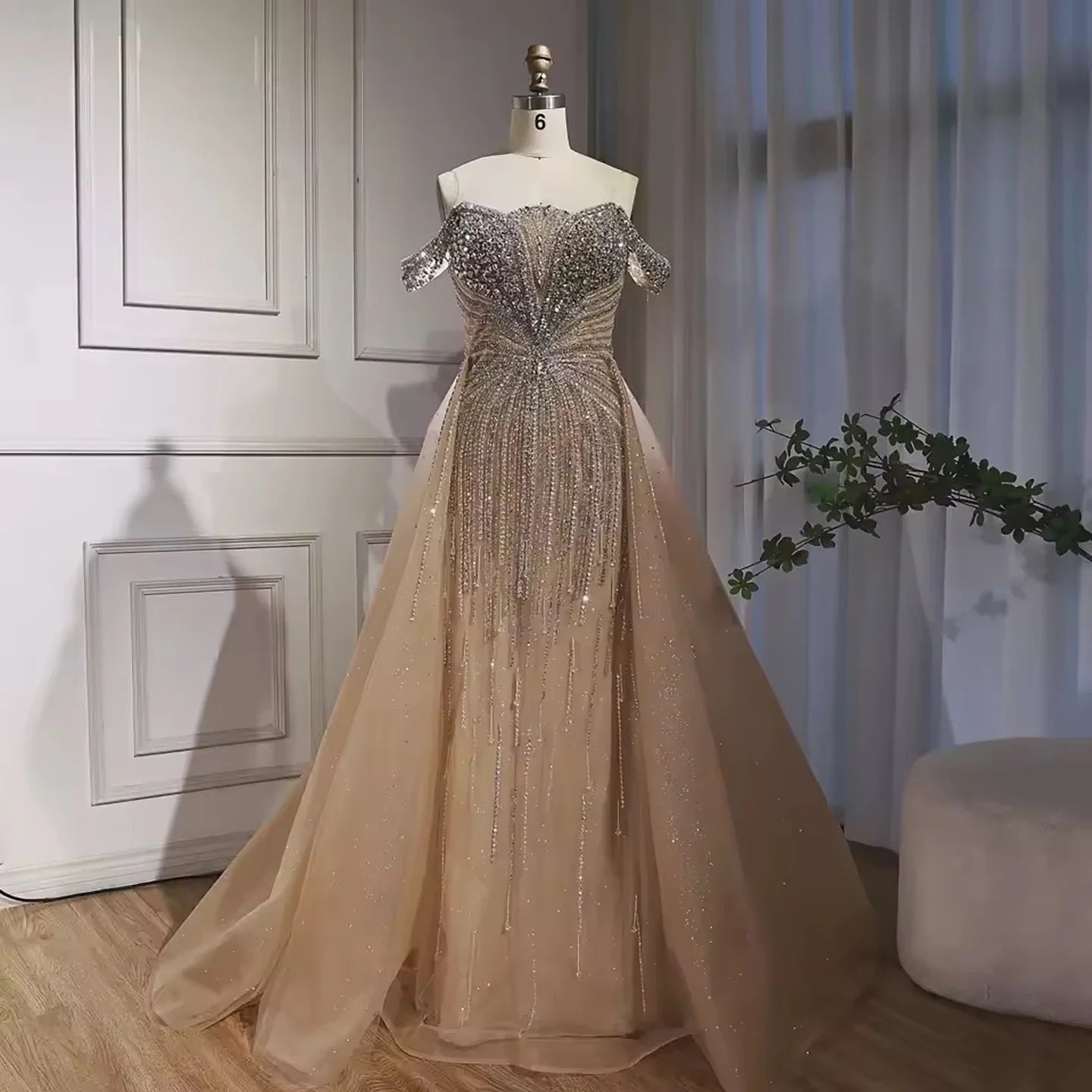 Luxury Nude Beaded Mermaid Evening Dress Party Gown LA73392