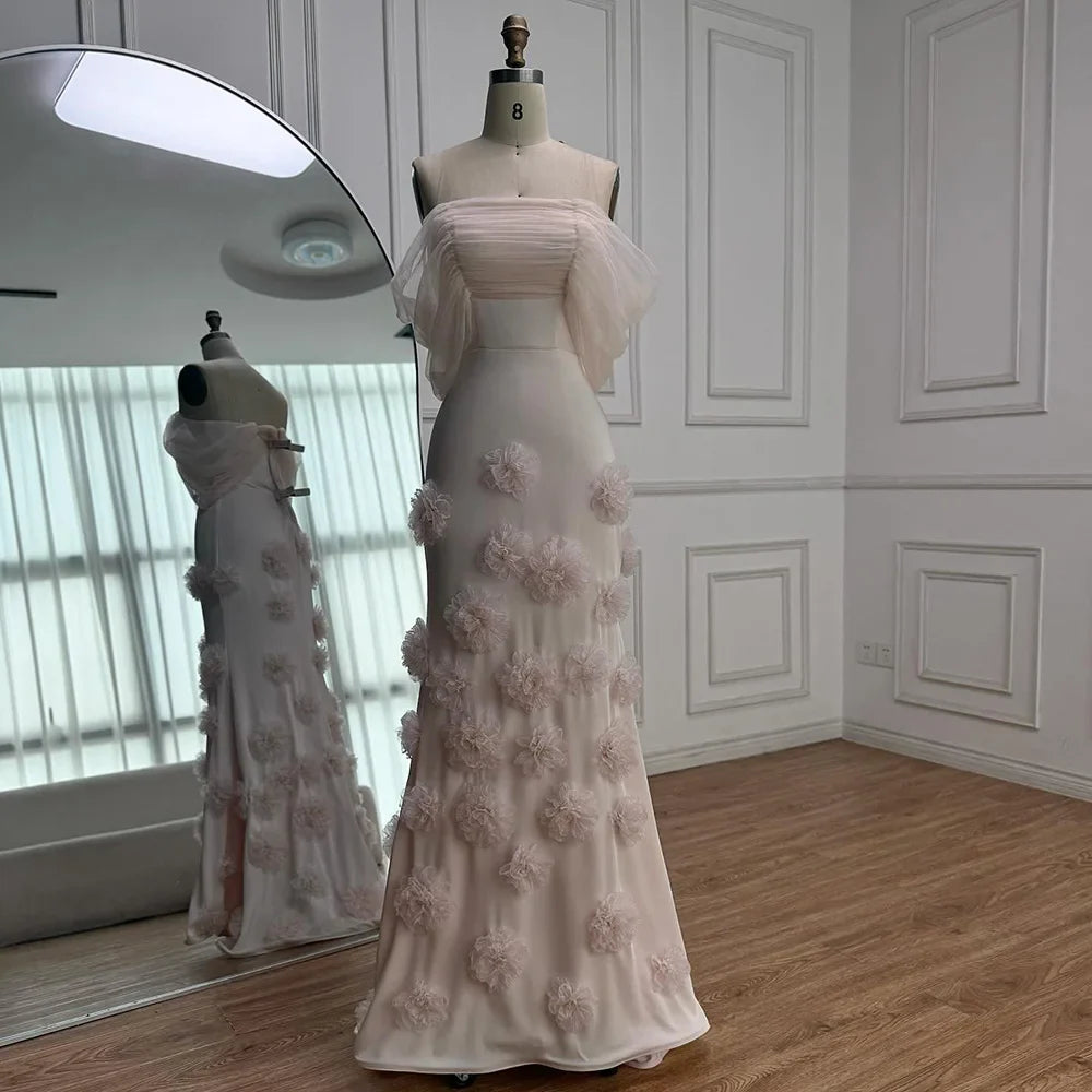 Elegant Pink 3D Flower Off-the-Shoulder Mermaid Evening dress LA72943