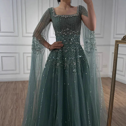 Caramel Beaded A-Line Evening Dress with Cape Sleeves LA73089A