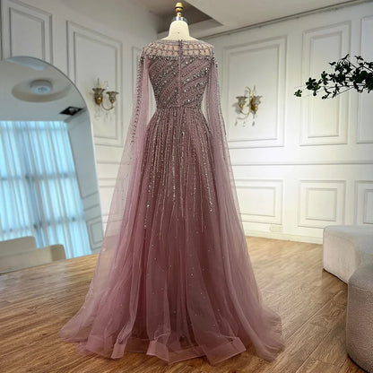 Saudi Arabic Modest Pink Beaded Evening Dress Party Gown LA72994