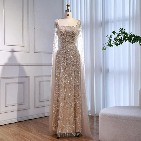 Arabic Turquoise Cape Sleeve Evening Dress Wedding Guest Gown Plus Size LA72590B