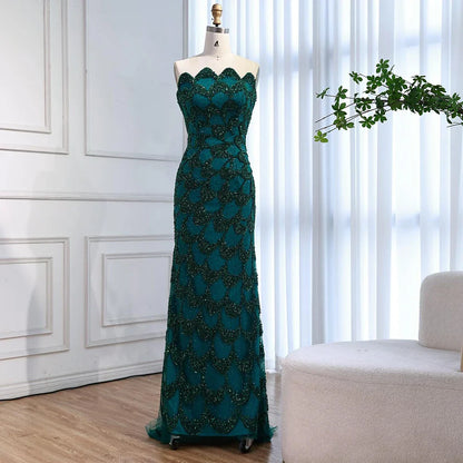 Luxury Arabic Designer Elegant Green Mermaid Evening Dress LA73117