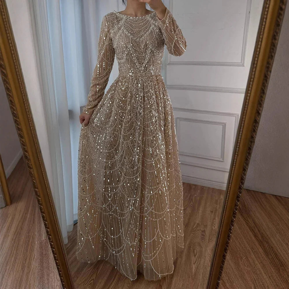 Olive Green Beaded A-Line Modest Evening Dress Plus Size LA72738B