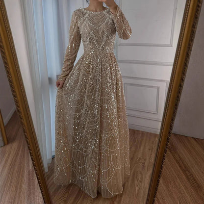 Olive Green Beaded A-Line Modest Evening Dress Plus Size LA72738B