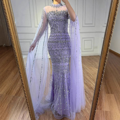 Nude Hand-Beading Evening Dress Cape Sleeve for Formal Night Wedding Party LA72714A