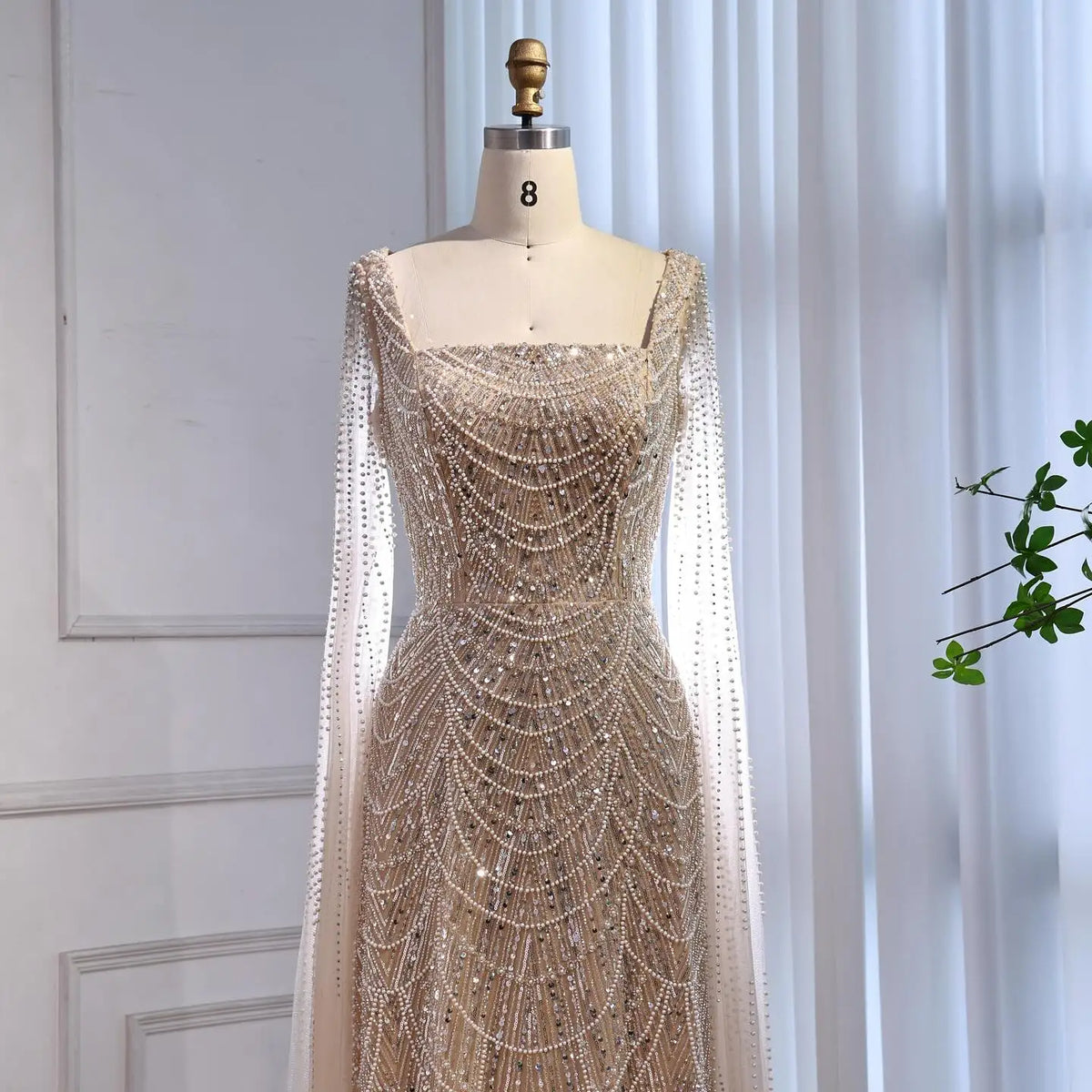 Arabic Turquoise Cape Sleeve Evening Dress Wedding Guest Gown Plus Size LA72590B