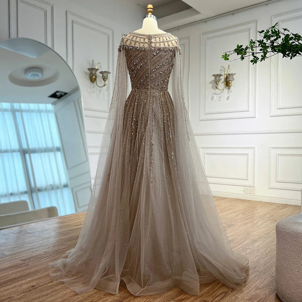 Saudi Arabic Modest Pink Beaded Evening Dress Party Gown LA72994