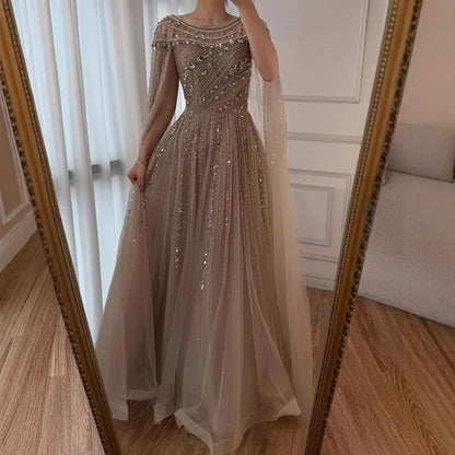 Saudi Arabic Modest Pink Beaded Evening Dress Party Gown LA72994