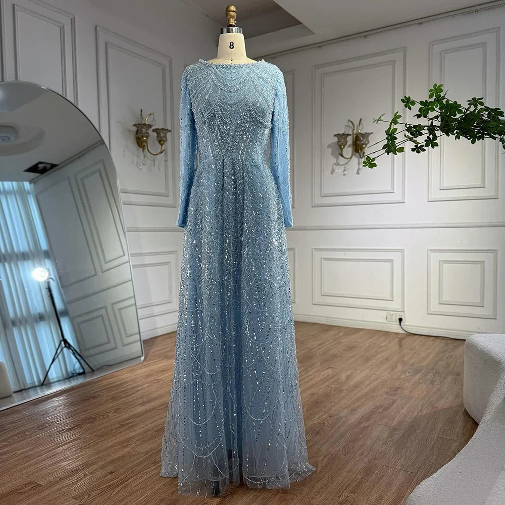 Olive Green Beaded A-Line Modest Evening Dress Plus Size LA72738B