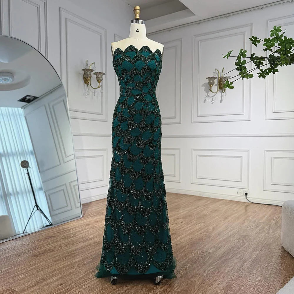 Luxury Arabic Designer Elegant Green Mermaid Evening Dress LA73117