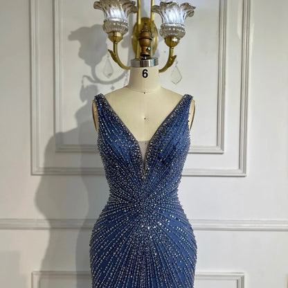 Black Straps Beaded Feather Mermaid Evening Dress LA72525