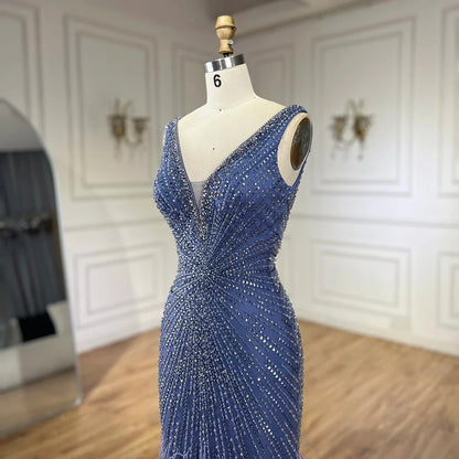 Black Straps Beaded Feather Mermaid Evening Dress LA72525
