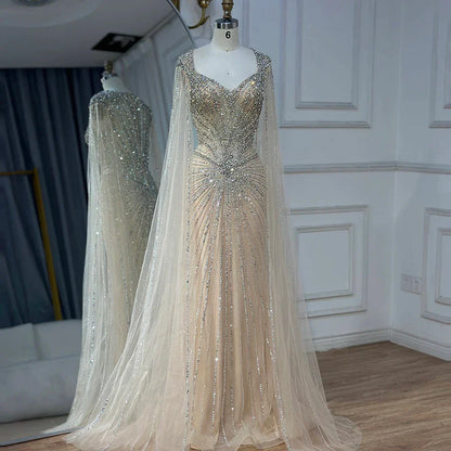Dubai Pink Cape Sleeves Beaded Evening Dress Formal LA72575A