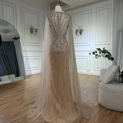 Dubai Pink Cape Sleeves Beaded Evening Dress Formal LA72575A