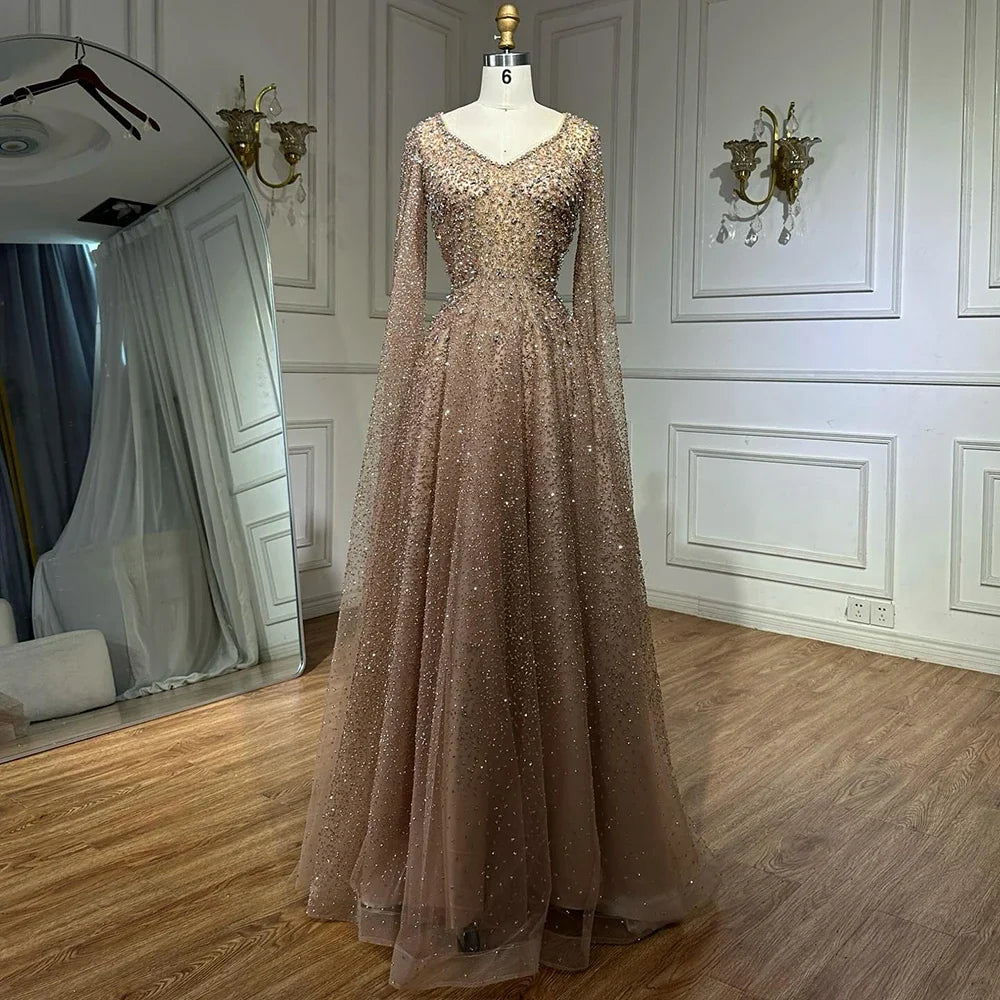Purple A-Line Evening Dress with Cape Sleeves Plus Size LA72147A