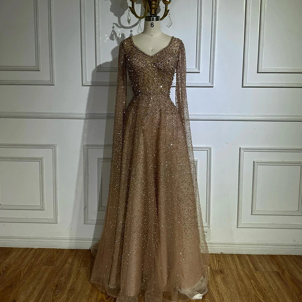 Purple A-Line Evening Dress with Cape Sleeves Plus Size LA72147A