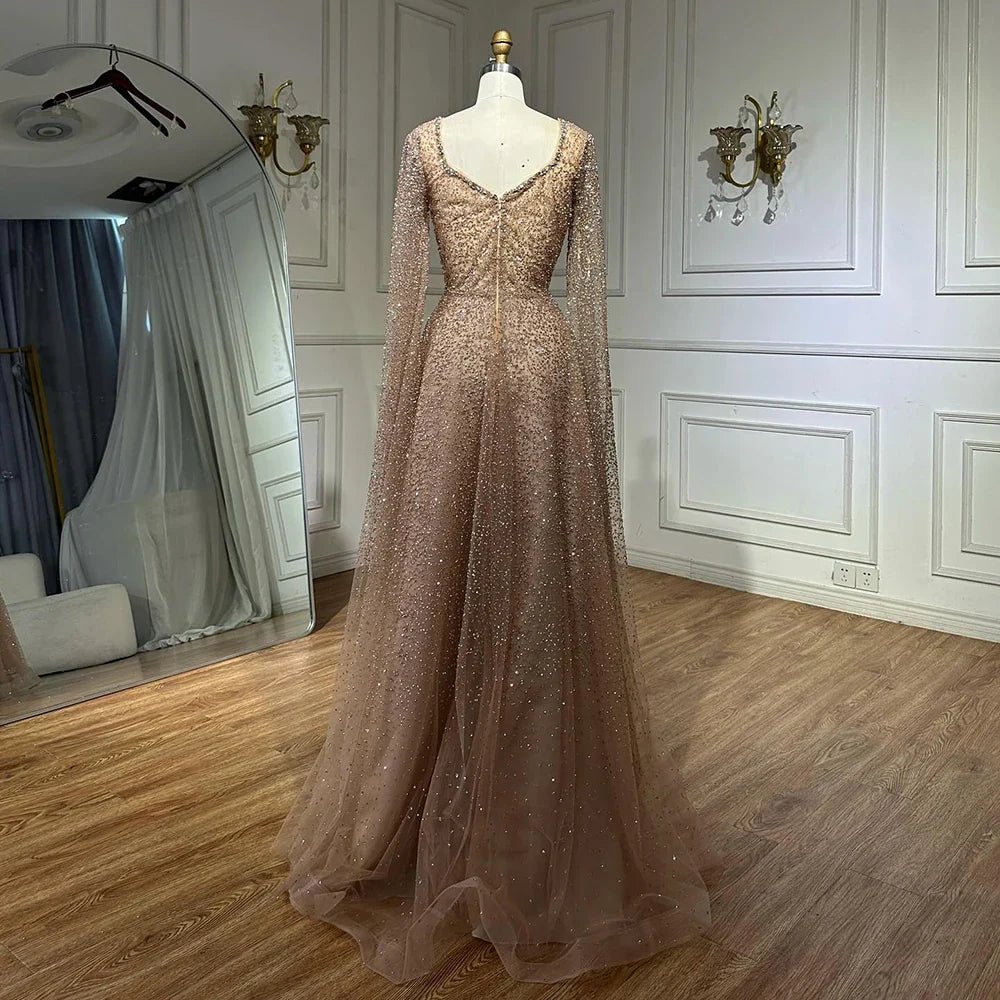 Purple A-Line Evening Dress with Cape Sleeves Plus Size LA72147A