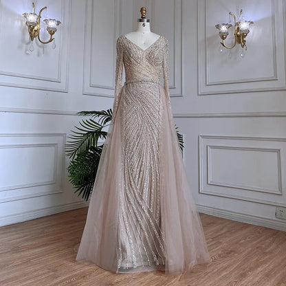 Beaded Green Luxury Evening Dresses with Detachable Tulle Skirt LA71750