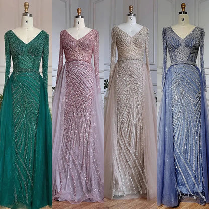 Beaded Green Luxury Evening Dresses with Detachable Tulle Skirt LA71750