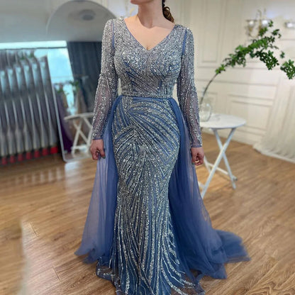 Beaded Green Luxury Evening Dresses with Detachable Tulle Skirt LA71750