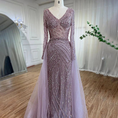 Beaded Green Luxury Evening Dresses with Detachable Tulle Skirt LA71750