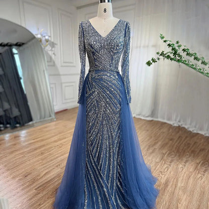 Beaded Green Luxury Evening Dresses with Detachable Tulle Skirt LA71750