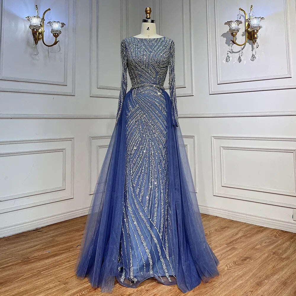 Beaded Green Luxury Evening Dresses with Detachable Tulle Skirt LA71750