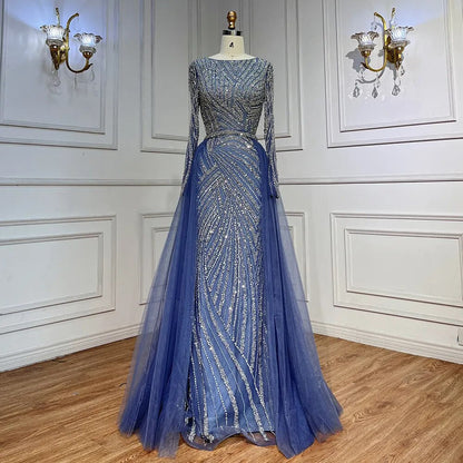 Beaded Green Luxury Evening Dresses with Detachable Tulle Skirt LA71750