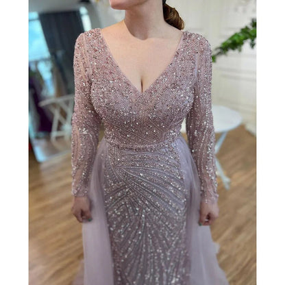 Beaded Green Luxury Evening Dresses with Detachable Tulle Skirt LA71750