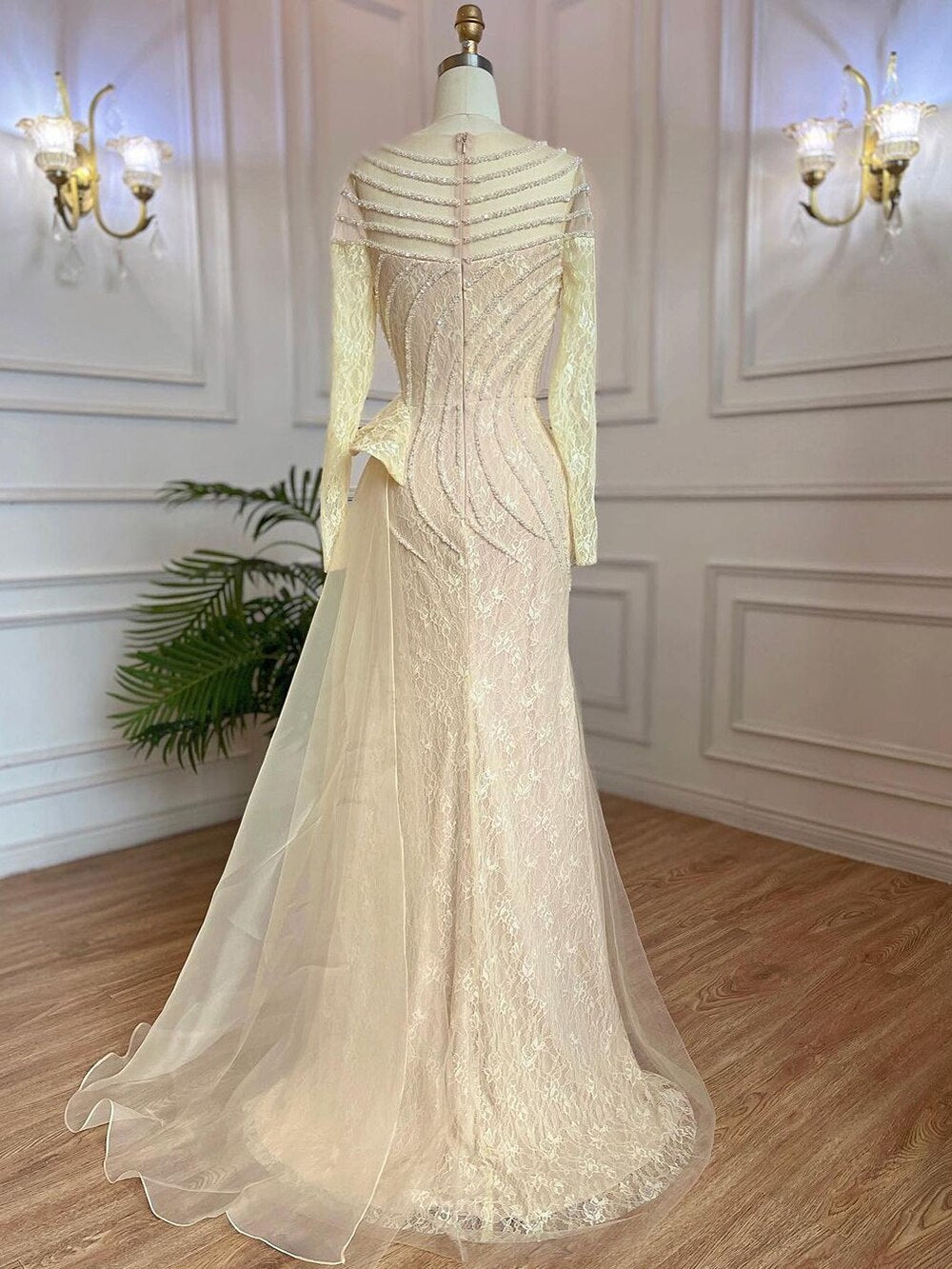 Ivory Mermaid Elegant With Skirt O-Neck Luxury Beaded Evening Gown for Women Party LA71767