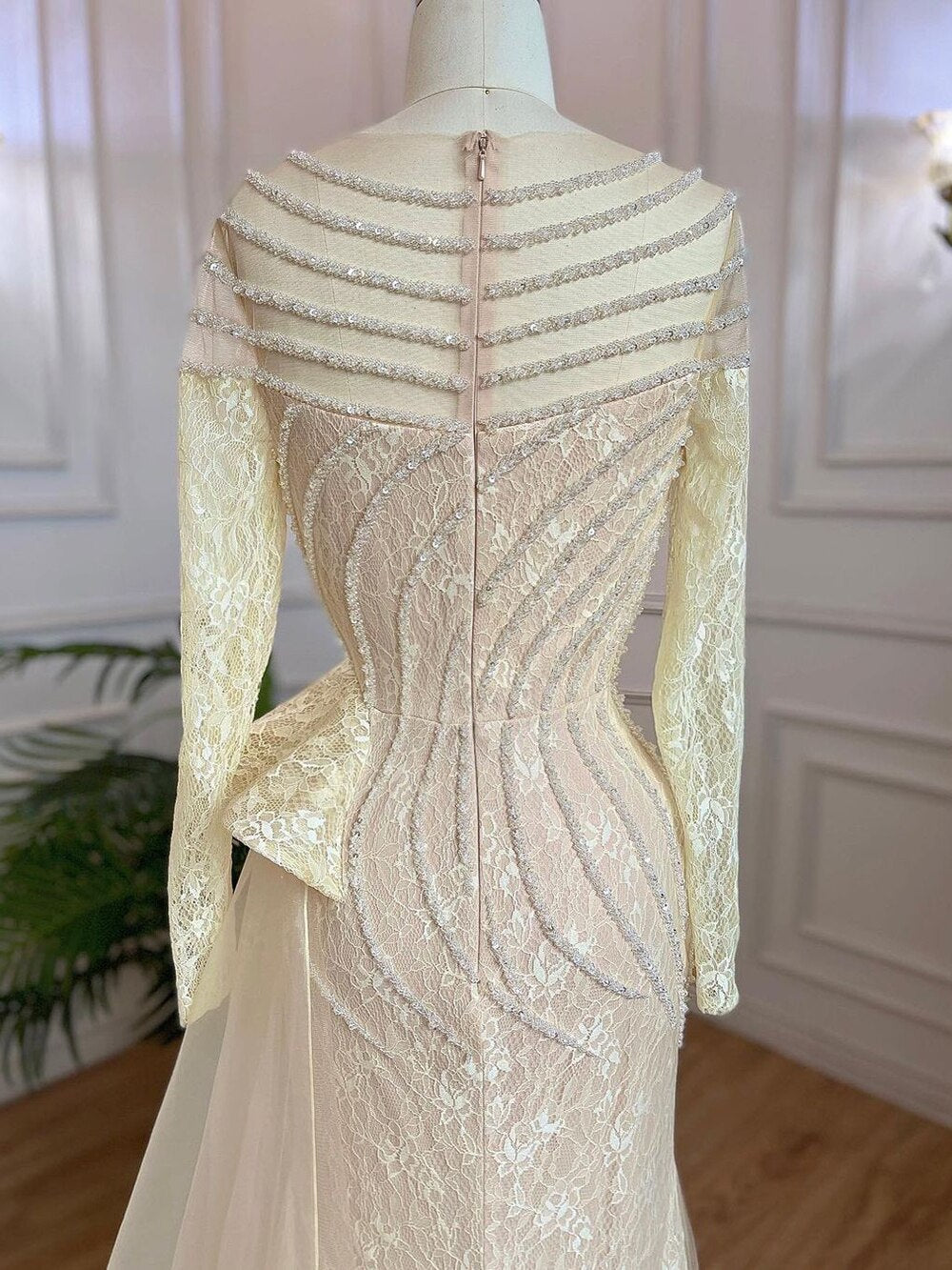 Ivory Mermaid Elegant With Skirt O-Neck Luxury Beaded Evening Gown for Women Party LA71767