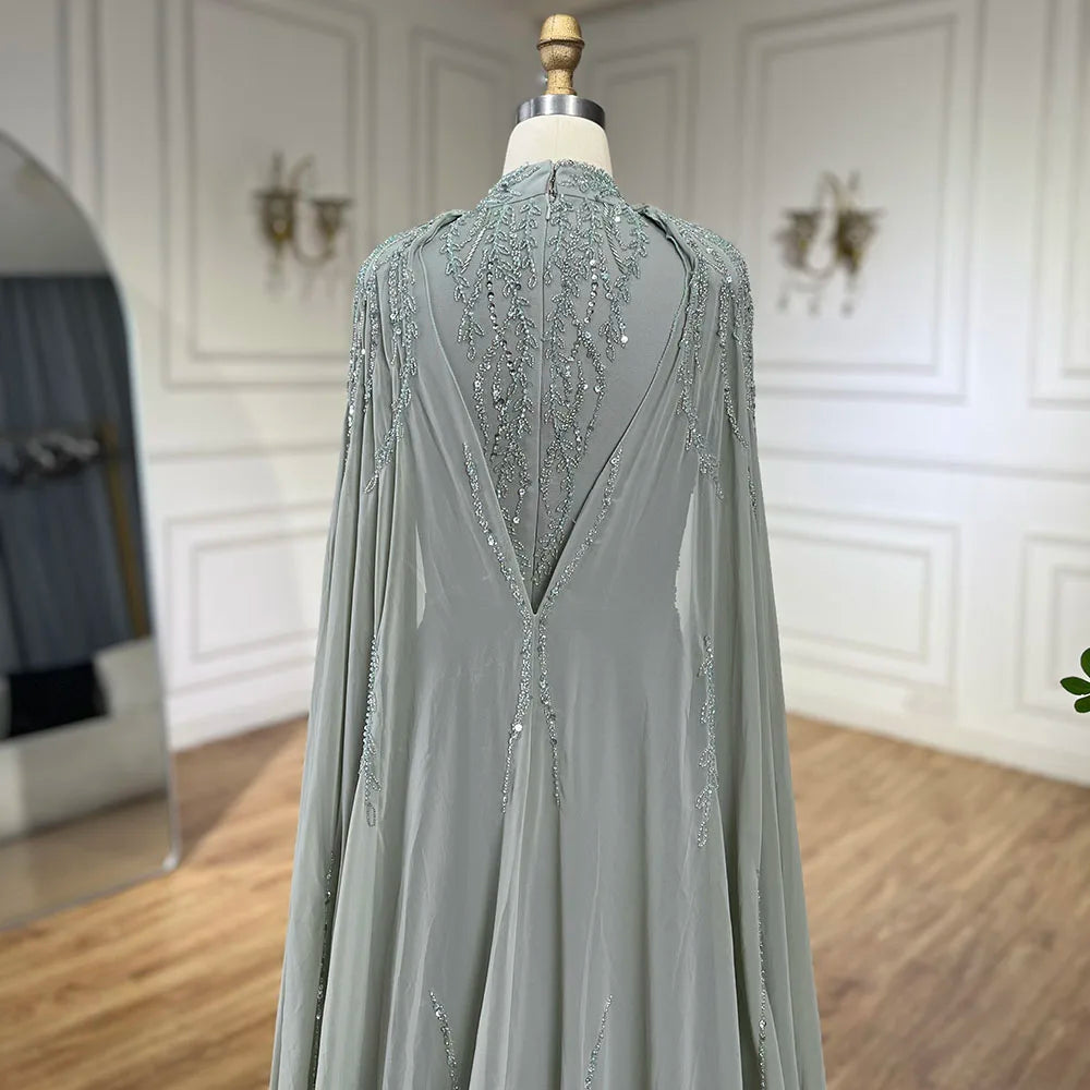 Luxury Modest Pink Evening Dress with Cape Long Sleeves Gown LA72413A