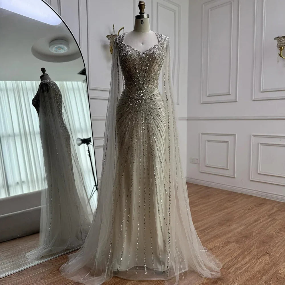 Dubai Pink Cape Sleeves Beaded Evening Dress Formal LA72575A