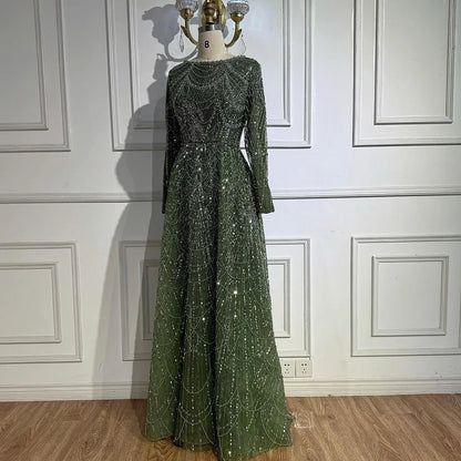 Olive Green Beaded A-Line Modest Evening Dress Plus Size LA72738B