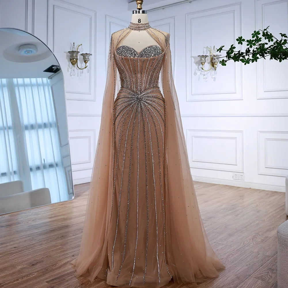 Red Beaded Mermaid Luxury Evening Dress with Cape LA72811A
