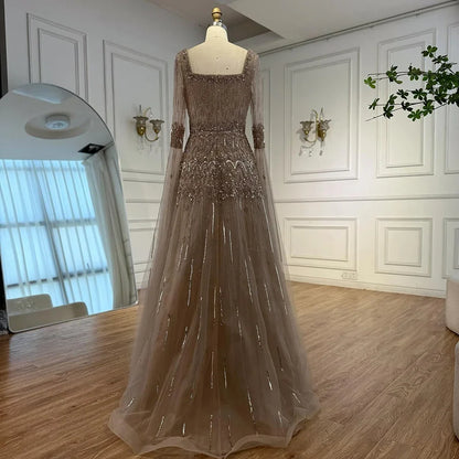 Green A-Line Beaded Evening Dress with Cape Sleeves LA73089