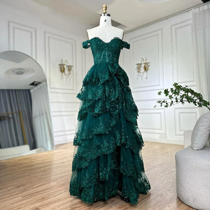 Baby Blue Off-the-Shoulder High Slit Ruffles A-Line Prom Dress LA72586