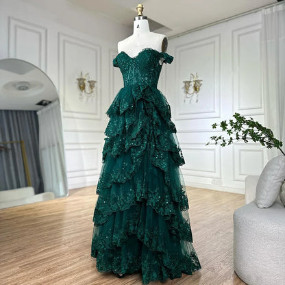 Baby Blue Off-the-Shoulder High Slit Ruffles A-Line Prom Dress LA72586